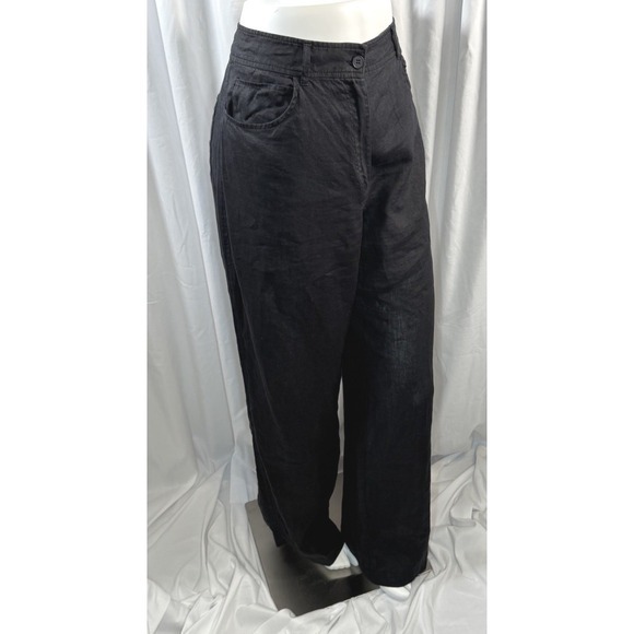 Zara Black Linen Blend High Waisted Wide Leg Trousers XL Resortwear Chic ‎ 82-03 - Picture 9 of 11